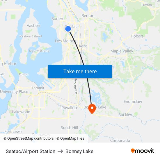 Seatac/Airport Station to Bonney Lake map