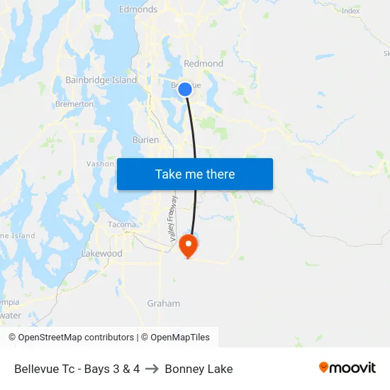 Bellevue Tc - Bays 3 & 4 to Bonney Lake map