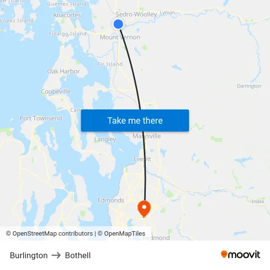 Burlington to Bothell map