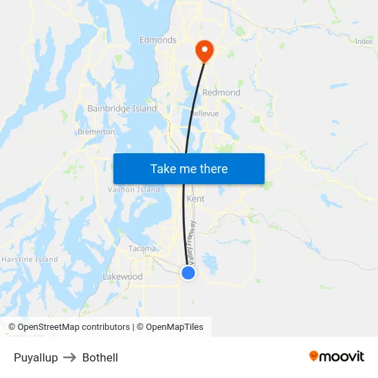 Puyallup to Bothell map