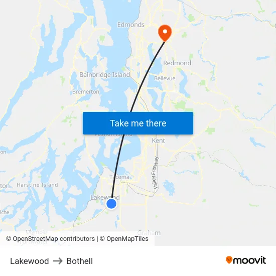 Lakewood to Bothell map