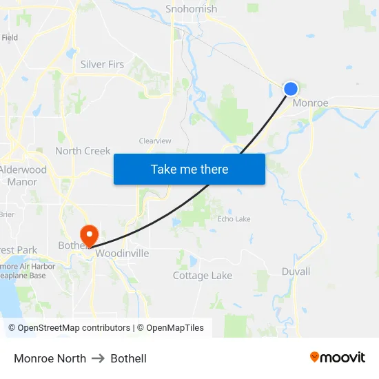 Monroe North to Bothell map