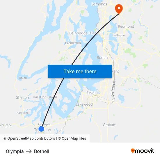 Olympia to Bothell map