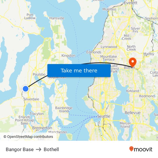 Bangor Base to Bothell map