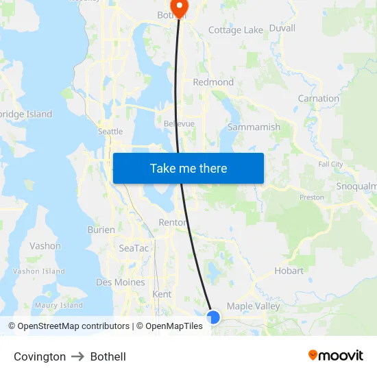 Covington to Bothell map