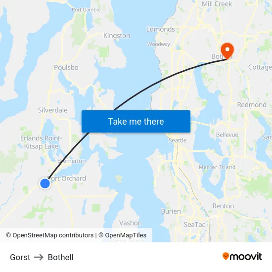 Gorst to Bothell map