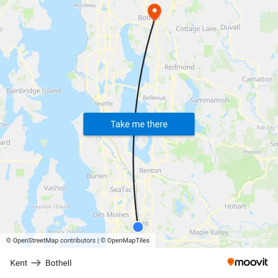 Kent to Bothell map