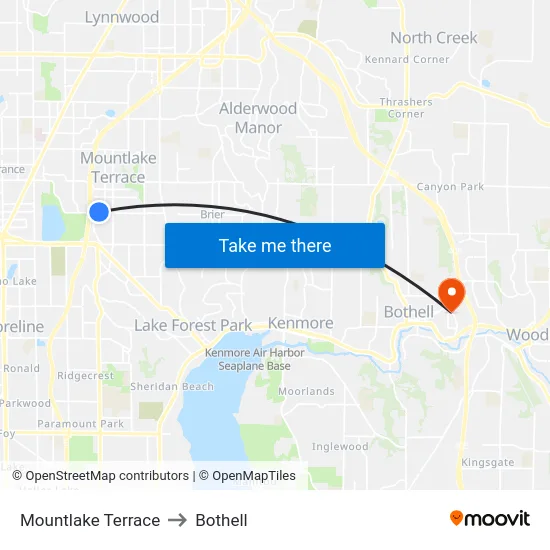 Mountlake Terrace to Bothell map