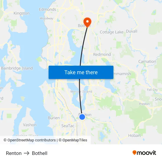 Renton to Bothell map