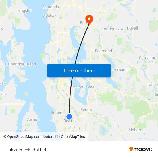 Tukwila to Bothell map