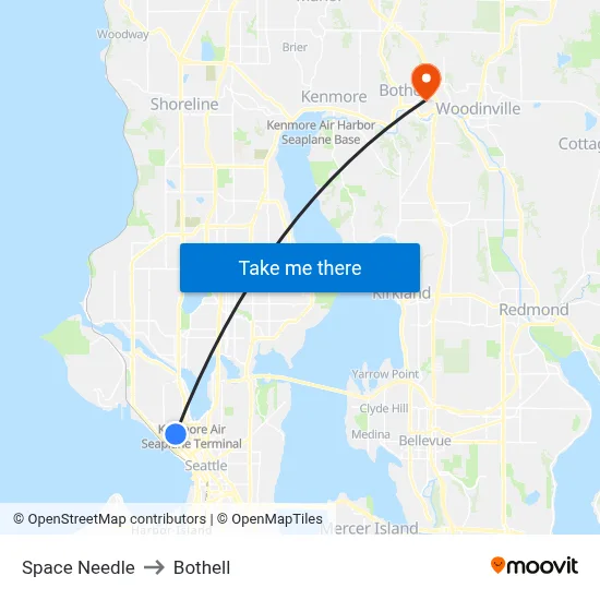 Space Needle to Bothell map