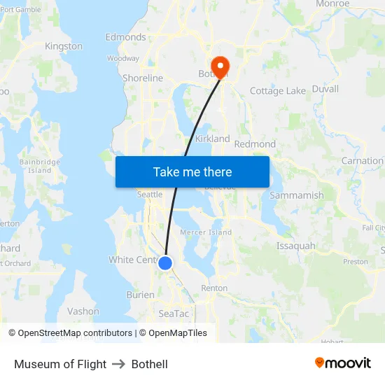 Museum of Flight to Bothell map