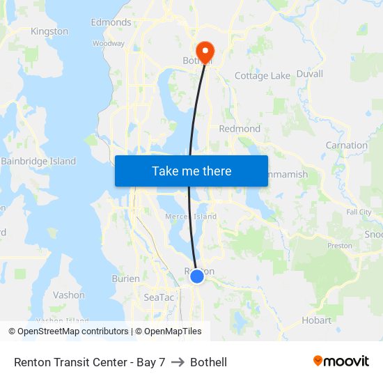 Renton Transit Center - Bay 7 to Bothell map