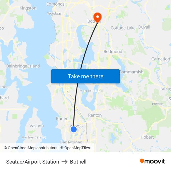 Seatac/Airport Station to Bothell map