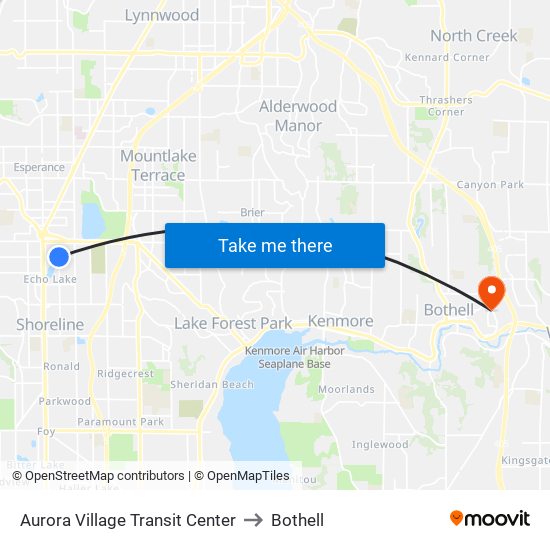 Aurora Village Transit Center to Bothell map