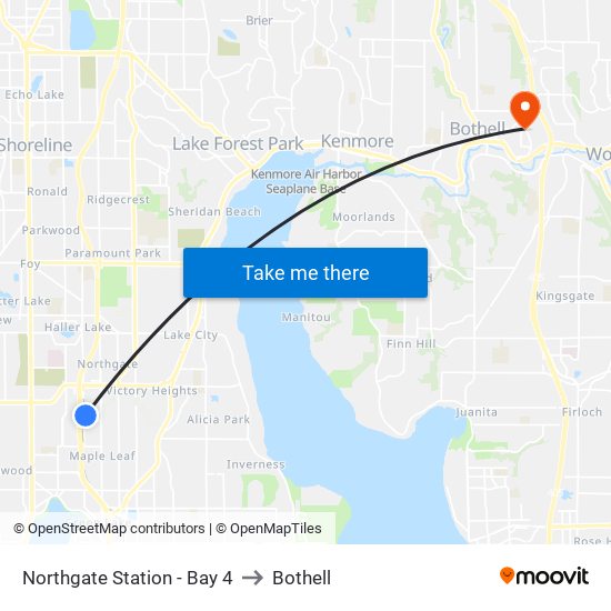 Northgate Station - Bay 4 to Bothell map