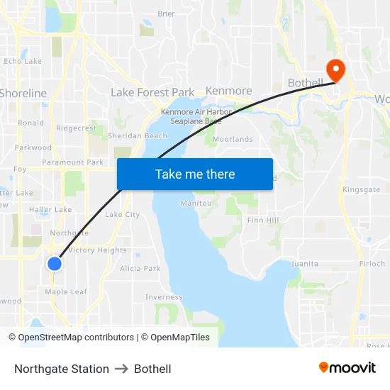 Northgate Station to Bothell map