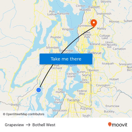 Grapeview to Bothell West map