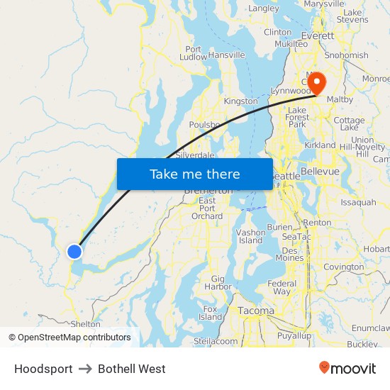 Hoodsport to Bothell West map