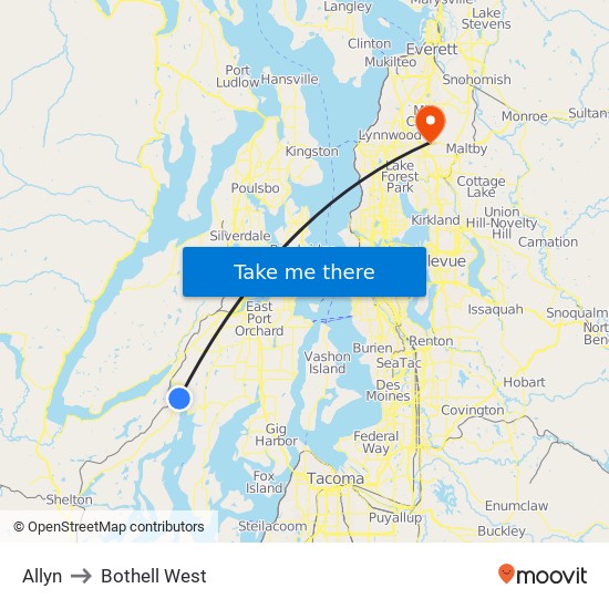 Allyn to Bothell West map