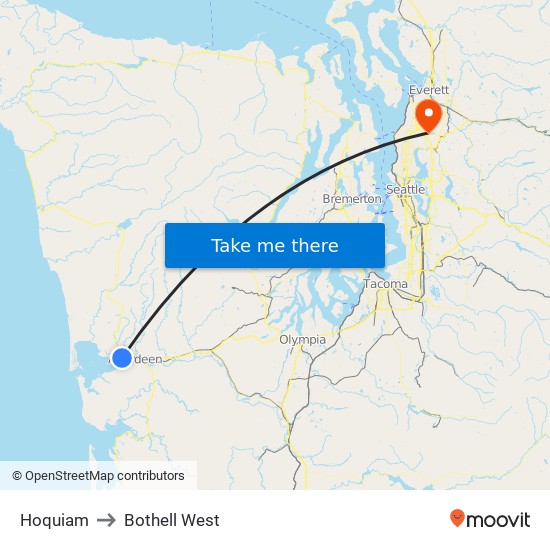 Hoquiam to Bothell West map