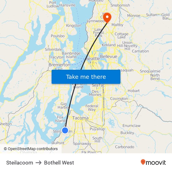 Steilacoom to Bothell West map