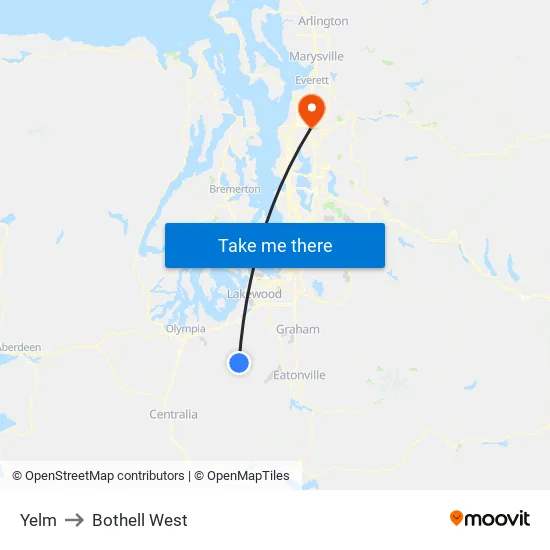Yelm to Bothell West map