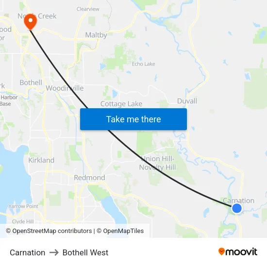 Carnation to Bothell West map