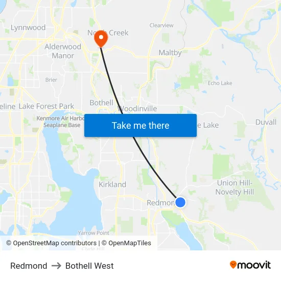 Redmond to Bothell West map
