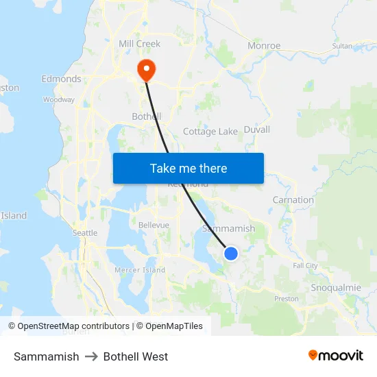 Sammamish to Bothell West map