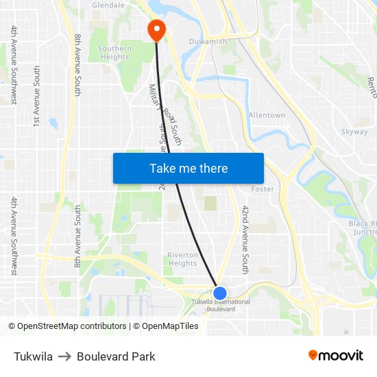 Tukwila to Boulevard Park map