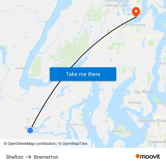 Shelton to Bremerton map