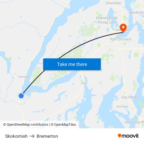 Skokomish to Bremerton map