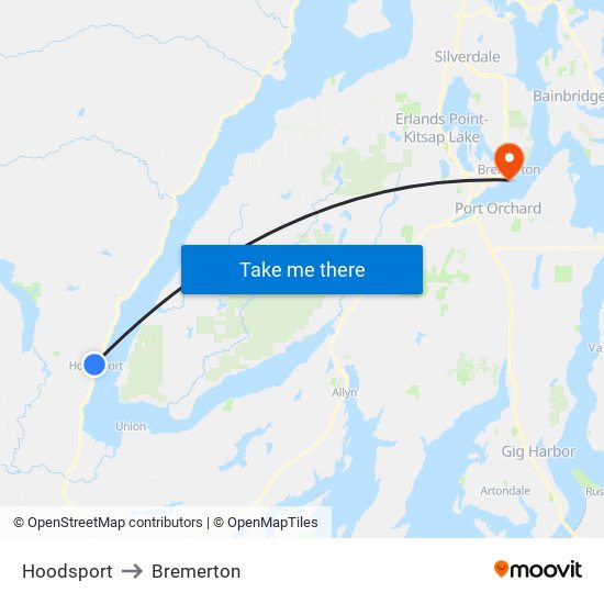 Hoodsport to Bremerton map