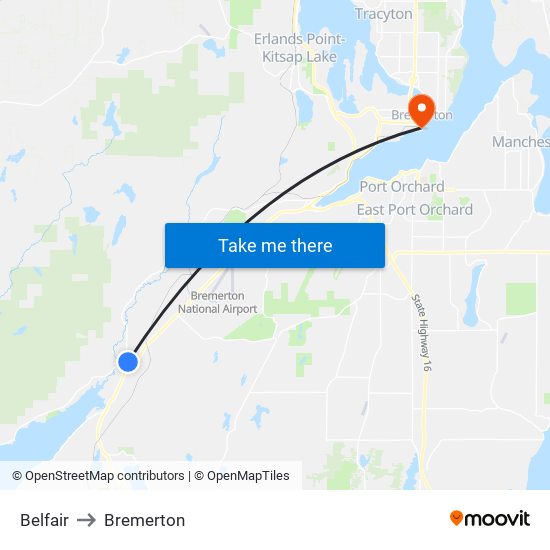 Belfair to Bremerton map