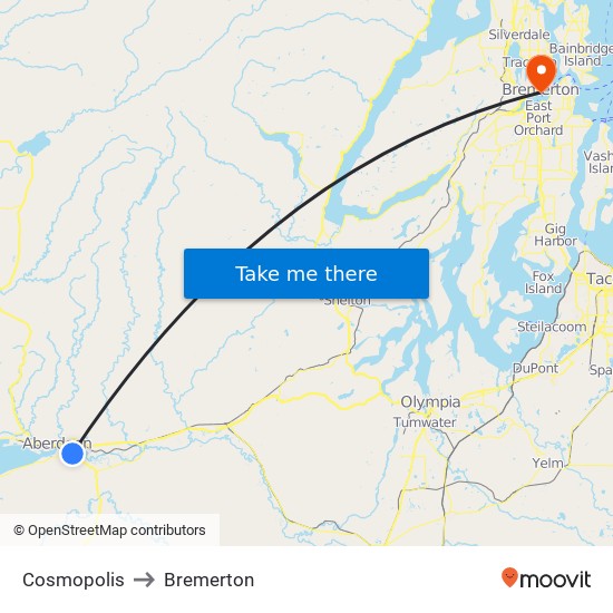 Cosmopolis to Bremerton map