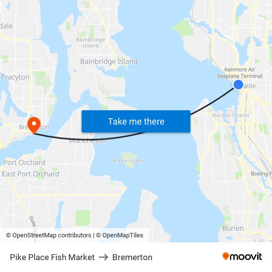 Pike Place Fish Market to Bremerton map