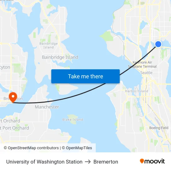 University of Washington Station to Bremerton map