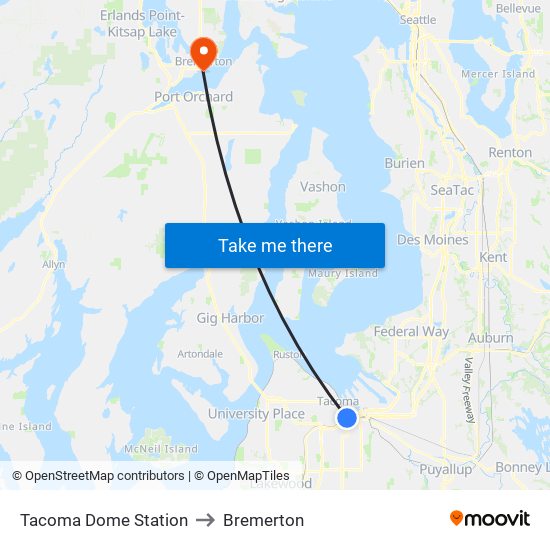 Tacoma Dome Station to Bremerton map