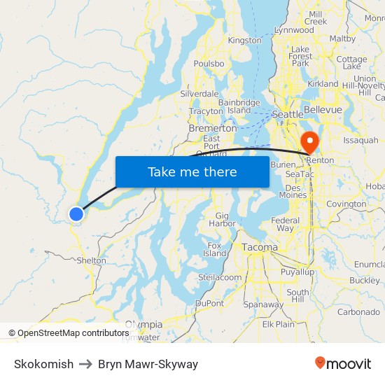 Skokomish to Bryn Mawr-Skyway map