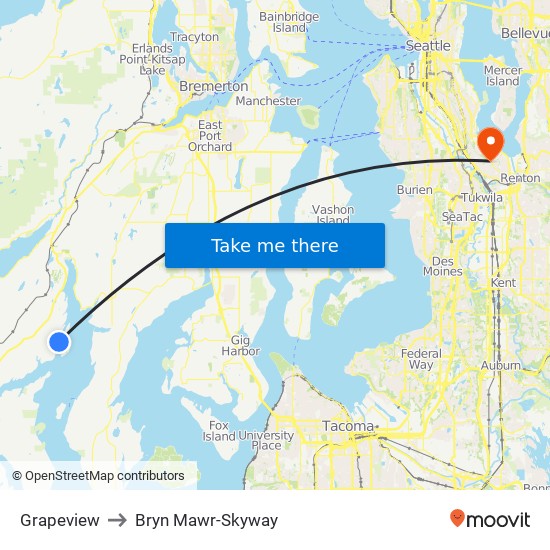 Grapeview to Bryn Mawr-Skyway map