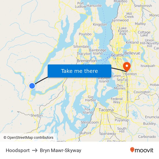 Hoodsport to Bryn Mawr-Skyway map