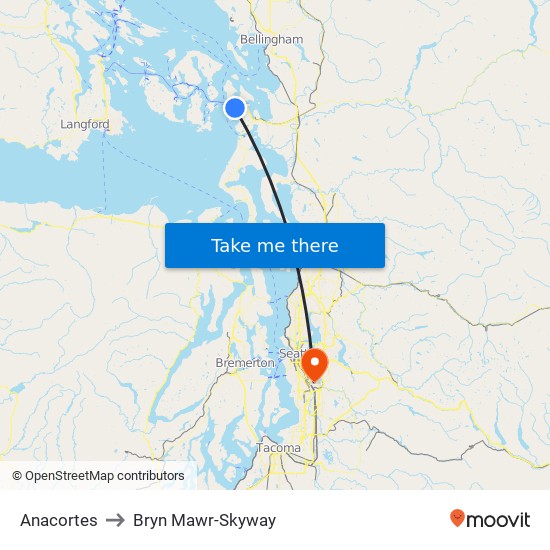 Anacortes to Bryn Mawr-Skyway map