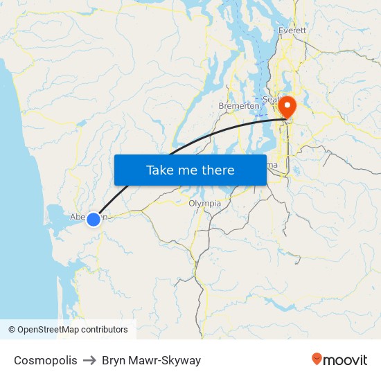 Cosmopolis to Bryn Mawr-Skyway map