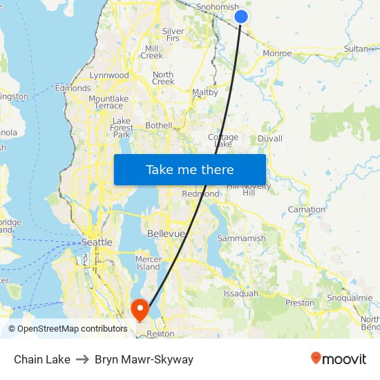 Chain Lake to Bryn Mawr-Skyway map