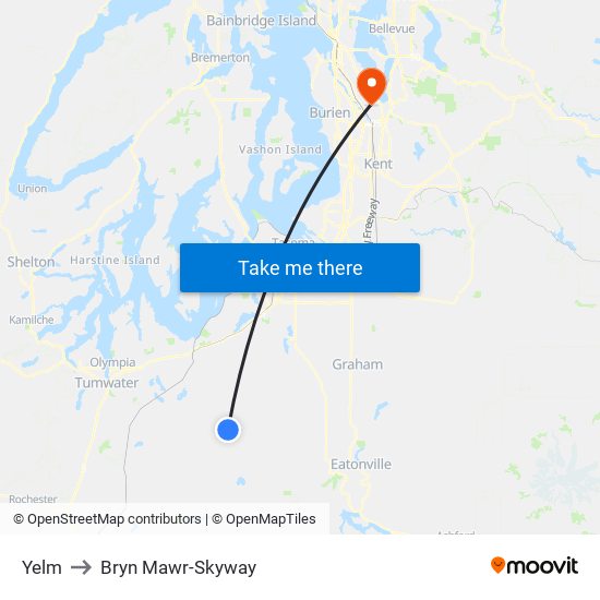 Yelm to Bryn Mawr-Skyway map