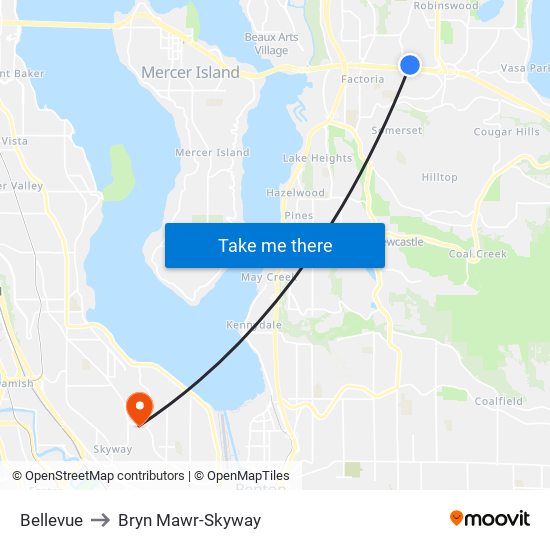 Bellevue to Bryn Mawr-Skyway map