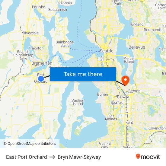 East Port Orchard to Bryn Mawr-Skyway map