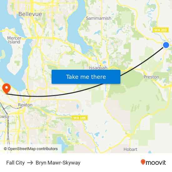 Fall City to Bryn Mawr-Skyway map