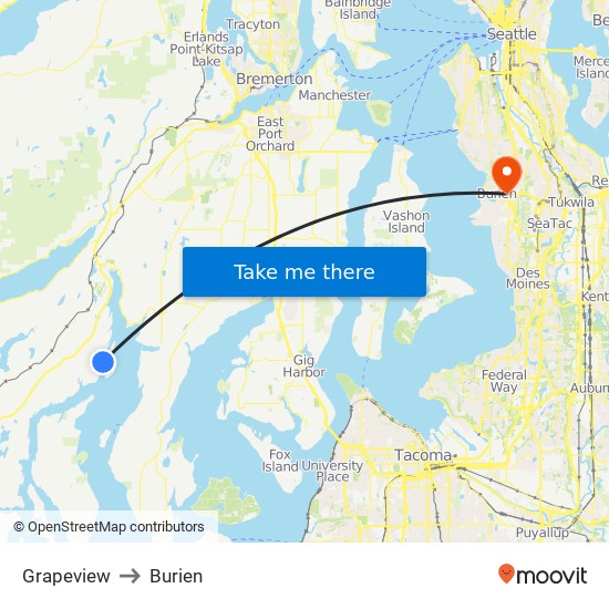 Grapeview to Burien map